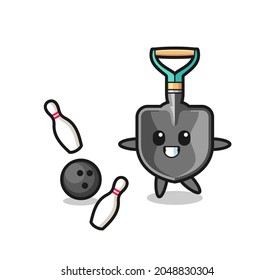Character cartoon of shovel is playing bowling , cute design