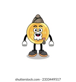 Character cartoon of singapore dollar as a veteran , character design