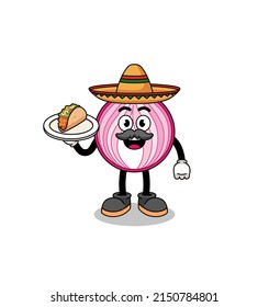 Character cartoon of sliced onion as a mexican chef , character design