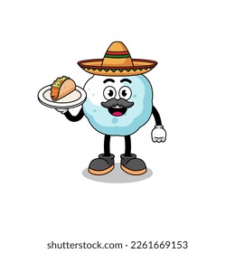 Character cartoon of snowball as a mexican chef , character design