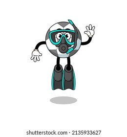 Character cartoon of soccer ball as a diver , character design