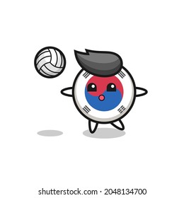 Character cartoon of south korea flag is playing volleyball , cute design