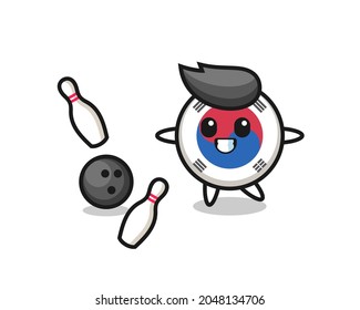 Character cartoon of south korea flag is playing bowling , cute design