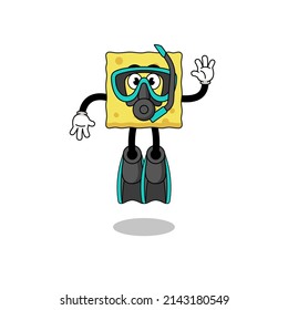 Character cartoon of sponge as a diver , character design