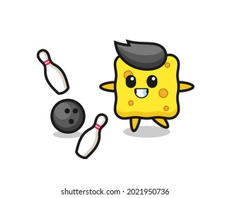 Character cartoon of sponge is playing bowling , cute style design for t shirt, sticker, logo element