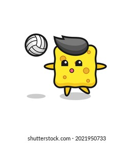 Character cartoon of sponge is playing volleyball , cute style design for t shirt, sticker, logo element