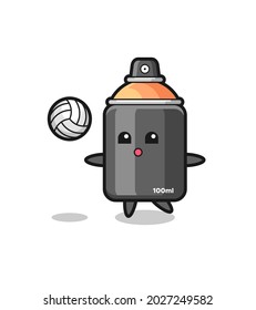 Character cartoon of spray paint is playing volleyball , cute style design for t shirt, sticker, logo element