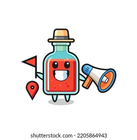 Character cartoon of square poison bottle as a tour guide , cute design