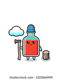 Character cartoon of square poison bottle as a woodcutter , cute design