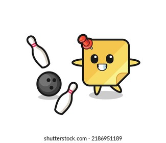 Character cartoon of sticky note is playing bowling , cute style design for t shirt, sticker, logo element