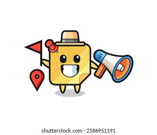 Character Cartoon Of Sticky Note As A Tour Guide , Cute Style Design For T Shirt, Sticker, Logo Element