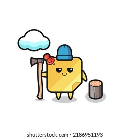 Character cartoon of sticky note as a woodcutter , cute style design for t shirt, sticker, logo element