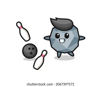 Character cartoon of stone is playing bowling , cute style design for t shirt, sticker, logo element