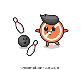 Character cartoon of stop sign is playing bowling , cute style design for t shirt, sticker, logo element