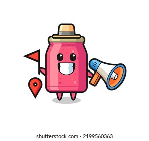 Character cartoon of strawberry jam as a tour guide , cute design