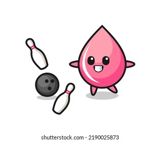 Character cartoon of strawberry juice drop is playing bowling , cute style design for t shirt, sticker, logo element