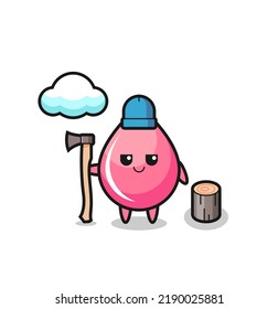 Character cartoon of strawberry juice drop as a woodcutter , cute style design for t shirt, sticker, logo element