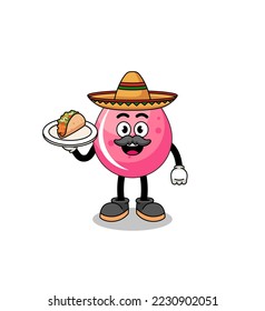 Character cartoon of strawberry juice as a mexican chef , character design