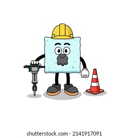 Character cartoon of sugar cube working on road construction , character design