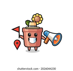 Character cartoon of sunflower pot as a tour guide , cute style design for t shirt, sticker, logo element