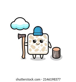 Character cartoon of tempeh as a woodcutter , cute design