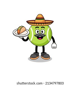 Character cartoon of tennis ball as a mexican chef , character design