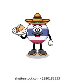 Character cartoon of thailand flag as a mexican chef , character design