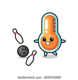Character cartoon of thermometer is playing bowling