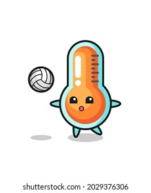 Character cartoon of thermometer is playing volleyball