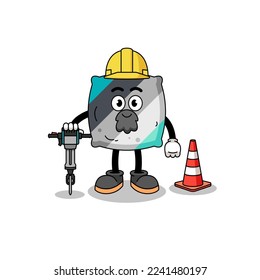 Character cartoon of throw pillow working on road construction , character design