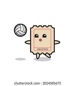Character cartoon of ticket is playing volleyball , cute style design for t shirt, sticker, logo element