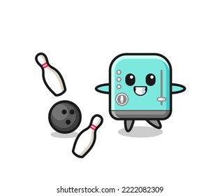 Character cartoon of toaster is playing bowling , cute design