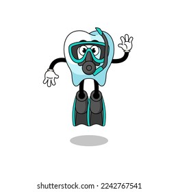 Character cartoon of tooth as a diver , character design