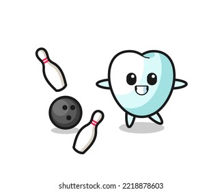 Character cartoon of tooth is playing bowling , cute design
