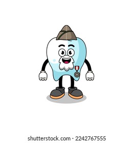 Character cartoon of tooth as a veteran , character design