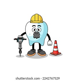 Caricatura de caracteres de dientes trabajando en la construcción de carreteras , diseño de personajes