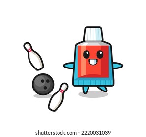 Character cartoon of toothpaste is playing bowling , cute design