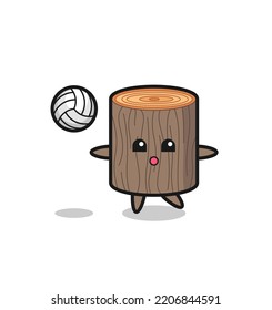 Character cartoon of tree stump is playing volleyball , cute design