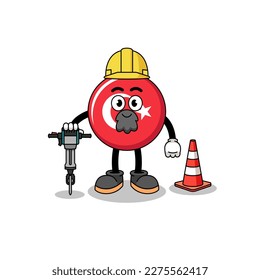 Zeichenkartoon der Truthahnflagge, die am Straßenbau arbeitet, Charaktergestaltung