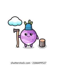 Character cartoon of turnip as a woodcutter , cute style design for t shirt, sticker, logo element