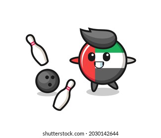 Character cartoon of uae flag badge is playing bowling , cute style design for t shirt, sticker, logo element