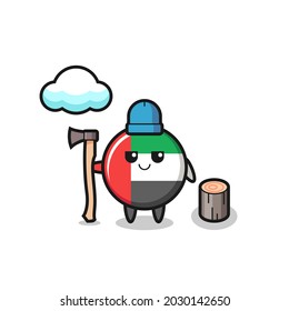 Character cartoon of uae flag badge as a woodcutter , cute style design for t shirt, sticker, logo element