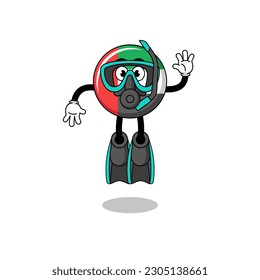 Character cartoon of UAE flag as a diver , character design