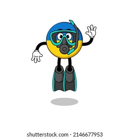 Character cartoon of ukraine flag as a diver , character design