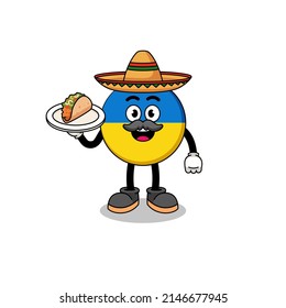 Character cartoon of ukraine flag as a mexican chef , character design