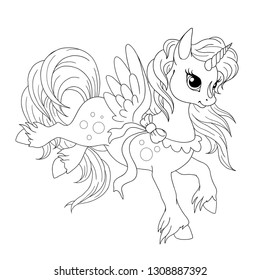 Caricatura de personajes de unicornio. Doodle de dibujo vectorial. Fabulosa criatura unicornio. Vector aislado en fondo blanco. Dibujo para colorear el libro.