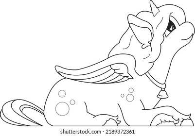Caricatura de personajes de unicornio. Doodle de dibujo de vectores. Fabuloso unicornio de criatura. Vector aislado sobre fondo blanco. Dibujo para el libro de colorear.