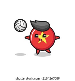 Character cartoon of vietnam flag badge is playing volleyball , cute style design for t shirt, sticker, logo element
