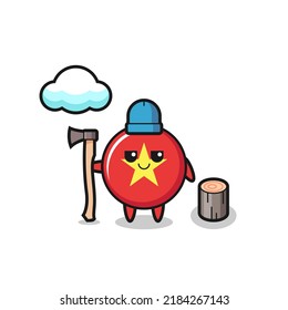 Character cartoon of vietnam flag badge as a woodcutter , cute style design for t shirt, sticker, logo element