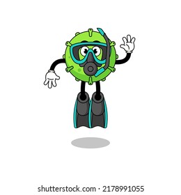 Character cartoon of virus as a diver , character design